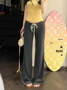 BINKAFENNY | Casual Drawstring High Waist Wide Leg Pants Womens Summer 2025 New Style Versatile Long Trousers Floor-Length Elegant