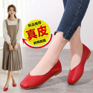 Soft Leather Flat Bottom Womens Shoes Comfortable Work Shoes Spring New Style Versatile Grandmother Shoes Easy to Wear Daily