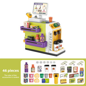 CONUSEA | Childrens Play House Simulation Supermarket Cash Register Food Simulation Shopping Coffee Machine Refrigerator Supermarket Toys