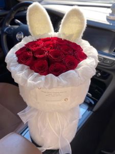 Creative Christmas Rose Bouquet Artificial Flowers Rabbit Hairband Soap Flower Eternal Love Gift for Girlfriend Birthday