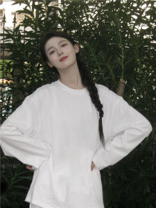 Pure Cotton Long Sleeve T-Shirt Womens Loose Base Layer Shirt Versatile Basic Solid Color Shoulder Design Autumn Fashion