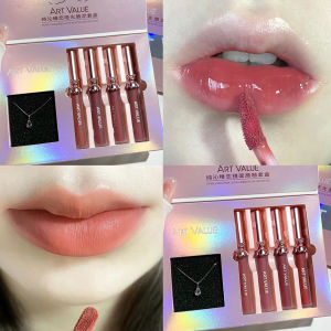 Matte Liquid ลิปสติก Lip GLOSS Set Moisturizing เซ็กซี่สีแดงแต่งหน้ากระจก Lip Glaze สร้อยคอ Lipgloss เครื่องสําอางสําหรับของขวัญผู้หญิง