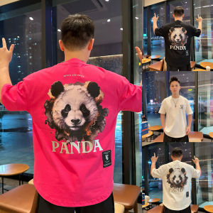 Loose Fit Pure Cotton Short Sleeve T-Shirt Fashionable Urban Style Panda Print Antibacterial Summer Top for Young Men