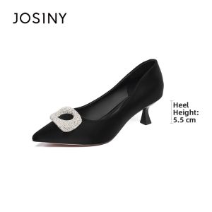 Josiny | Pointy Toe High Heel Shoes Square Buckle Rhinestones Low-cut Singles Shoes