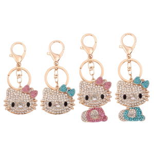 Hello Kitty Jewelry Rhinestone Crystal Kitty Cat Shape Pendant Keychain Car Handbag Key Holder Party Kid Birthday Gifts