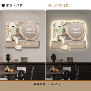 Cartoon Violent Bear Living Room Decorative Painting with Clock New LED Light Emitting Wall Art Restaurant Electronic Clock Hanging Picture