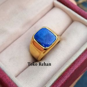 Cincin Batu Lapis Lazuli Asli Mewah Elegan