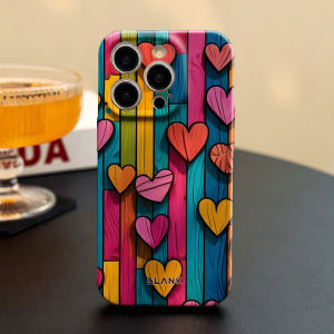 BILIBILI | Rainbow Heart Wood For iPhone 17 16 15 14 13 12 Pro Max Slim Shockproof Cover for iPhone Air Case Blank