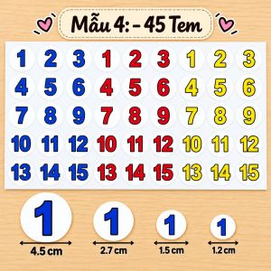 Tem Kí Hiệu Mầm Non Nhiều Mẫu Bộ 45 Tem Dán Chống Nước 2.7 cm.