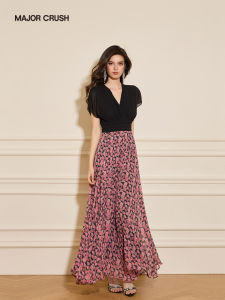 French Elegance Romantic Slimming V-neck Spliced Long Dress