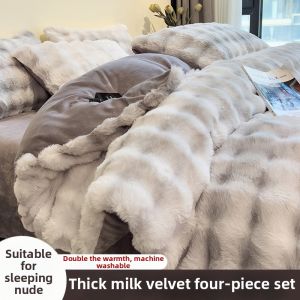 Thick Bubble Imitation Rabbit Fur Milky Plush Four-Piece Bedding Set for Dorm