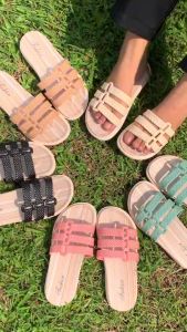 OKAIDO Sandal Selop Wanita Cewek Model Tali Warna-Warni Kekinian Korea Style Hitam Pink Karet