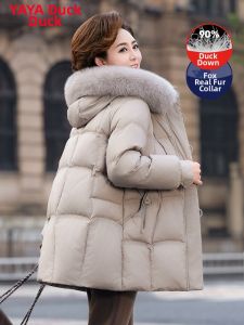 YAYA | Elderly Women Thick Mid-length Fur-collar Coat 2026 Winter New Style