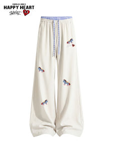 CHARLES JANGS HAPPY HEART | American Style Brand Small Horse Pattern Ice Silk Loose Straight Leg Trousers