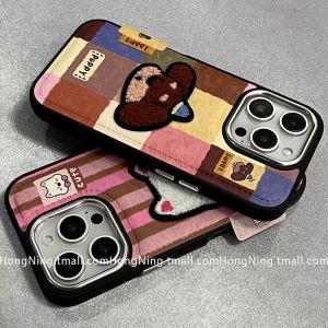 Cute Embroidered Cartoon Dog Phone Case for 14 Protective Shell Female Style Anti-Fall Lovely Design Compatible with 15 pro Max