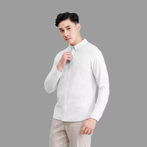 Kemeja Panjang Pria Formal Motif Polos Slim Fit Bahan Katun Pique Coklat