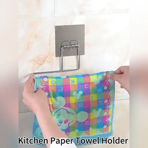 Wall Mounted Towel Holder Punch-free Hanging Bathroom Roll Paper Storage Towel Rack Household Kitchen 抹布杆收纳架