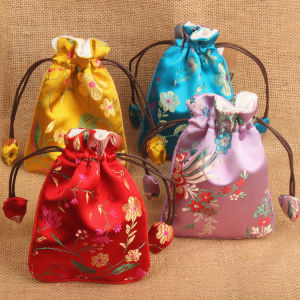 Chinese Style Elegant Floral Bouquet Mini Storage Bag Thickened Velvet Jewelry Pouch Fashionable Accessory Organizer