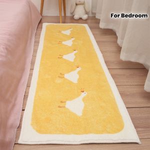 VIKAMA Cute White Goose Printed Fluffy Carpet Anti Slip Soft Fluffy Floor Mat Bedroom Entrance Minimalist Home Decoration