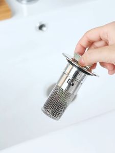 Stainless Steel Sink Floor  Basin Stopper Hair Catcher Drain Filter 8mm Depth Washbasin Plug Anti Odor PopUp Bounce Core