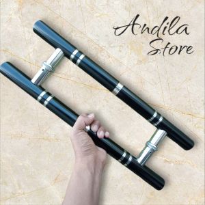 Handle gagang pintu kaki baut tembus bulat liss hitam diameter 1¼
