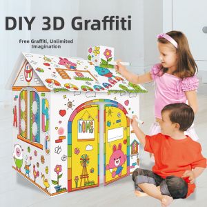 Children DIY Doodle Cardboard Toy House 3D Assembled Playhouse Tent