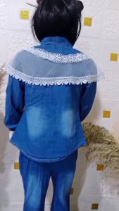 ( Gratis Bando Karakter ) Setelan Jeans Anak Perempuan Motif Terbaru jeans mix brukat Untuk Anak Usia 3 - 13 Tahun - HanaBalQuesKids