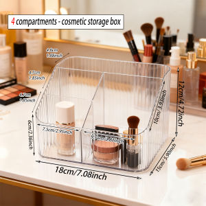 1pc Acrylic 4-Panel Cosmetics Storage Box with Vertical Stripes/Water Ripples Desktop Childrens Hair Accessories Storage Box