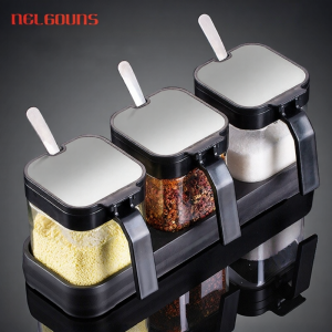 Kitchen Storage Rack Set Home Use Combination Salt Pot Sealed Moisture Proof Spice Jar Bottle Wall Hanging Organizer Holder