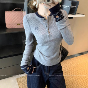 Dopamine Color Block Knitwear Womens Autumn 2025 Design Embroidery Inner Wear Slim Fit Base Layer Sweater Fashionable Commute Style