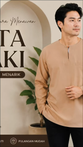 • Kurta Lelaki Dewasa Full Sleeve Como Crepe Fabric Shirt (S-XXL) Kurta Front Pocket Round Neck Style _ ARSAD