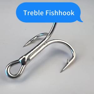 Matte Tin 50pcs/lot Saltwater Fishing Hook 4X High-Carbon Steel Fishhook 4/0#-3/0#-1/0#-1#-2#-4# Treble Hook High Strength Hooks