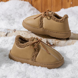 Womens Cotton Shoes Winter Thickened Fleece PU Leather Cotton Shoes Female Winter Thick Bottom Fleece Warm Outdoor Wear Anti-slip Waterproof