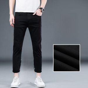 Mens Fleece Lined Slim Straight Thick Denim Jeans Casual Cotton Trousers mid Waist Business Gentleman Style All Season Wear