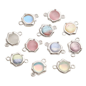 1pc 12x17.5mm Colorful Cat Eye Stone Alloy Charms Pendant For Jewelry Making 2 Holes Connectors Charms DIY Bracelets Earrings