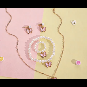 O-KAY 5pcs Girls Kids Cute Faux Pearl Decor Jewelry Set Butterfly Flower Bow