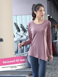 Womens Loose Quick Dry Long Sleeve T-Shirt Yoga Fitness Running Clothing Breathable Slimming Spring Autumn Sports Top