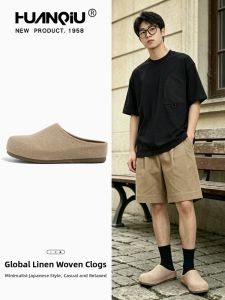 HuanQiu | Linen Woven Breathable Mens Birkenstock Sandals