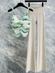 ชุดโยคะแขนกุดพิมพ์ลายสไตล์ชาติพันธุ์สำหรับผู้หญิง ฤดูร้อน 2024 ชุดกีฬากระชับสัดส่วนเซ็กซี่ คัพที่แน่นอน ชุดโยคะสองชิ้น