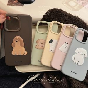 INS Korean 3D Cartoon Dog Puppy Phone Case for iPhone 16 15 14 13 12 Pro Max 16 Plus Protective Shell Silicone Soft Cover