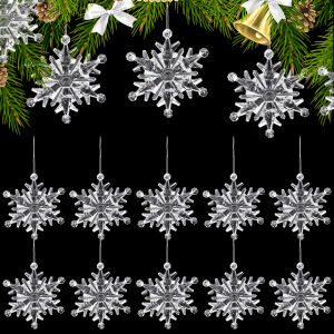 【On Sale】6Pcs จี้คริสตัสเกล็ดหิมะทำจากอะคริลิคใสสำหรับประดับตกแต่งสำหรับตกแต่งวันปีใหม่เทศกาลคริสต์มาส