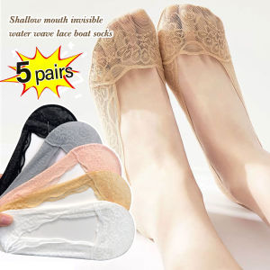 5คู่/ล็อตถุงเท้าข้อสั้นของผู้หญิงถุงเท้าข้อสั้นถุงเท้าข้อสั้นสำหรับฤดูร้อนมองไม่เห็นถุงเท้าลูกไม้ผ้าฝ้ายถุงเท้าผู้ชายซิลิโคนกันลื่น