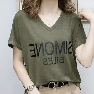 เสื้อยืดคอกลมแขนสั้นผ้าฝ้ายหลวมสไตล์เกาหลีสำหรับผู้หญิงในช่วงฤดูร้อนปี 2025 เสื้อผ้าทำงานแขนสั้นลายการ์ตูน