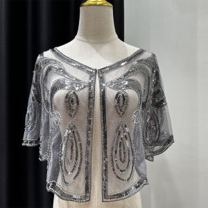 1920s Vintage Sequin Embroidered Flapper Shawl Thin Breathable Pullover Elegant Style Dress Matching Short Shawl For Women Party