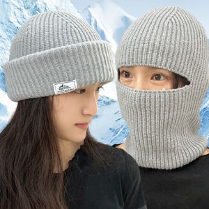 2In1 Winter Balaclava Hat Mask Beanies Women and Men Knitted Full Face Outdoor Winproof Earmuffs Cap