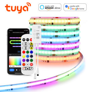 Tuya Wifi RGB-IC COB LED Strip Lights 1M-5M Kit Dream RGB Color Smart Life WS2811 Addressable FCOB LED Tape Alexa Google Home