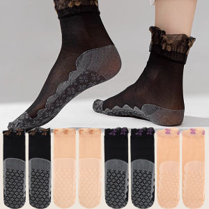 10Pairs Summer Ultra-thin Flower Invisible Silk Socks Women Lace Four Leaf Clover Glass Crytal Elastic Breathable Mid-tube Stockings