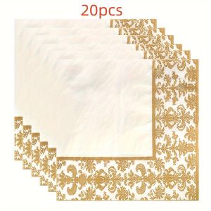 20/100Pcs Golden Printing Napkins Cocktail Tissue Wedding Tableware Decoration Cleaning Supplies Christmas Party Supplies