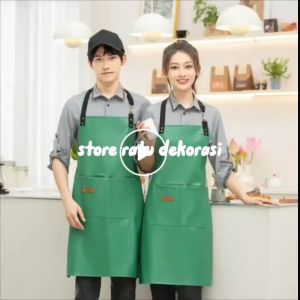 [BISA + NAMA dan LOGO] Waterproof Apron Celemek Barista Korean Style Pria Wanita Celemek Dapur