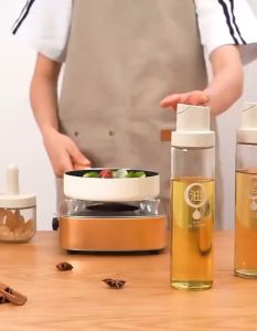 KIRA Glass Oil Container Condiments Bottle Automatic Open Cover Seasoning Spoon Bottle Multi-Size